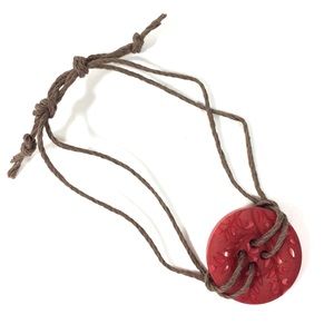 Button Bracelet Red Hemp Cord Boho Style Womens